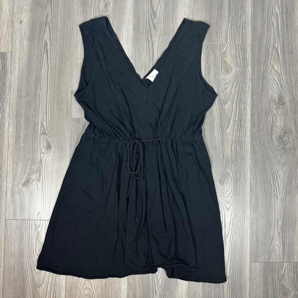 Anthropologie Black V-Neck Sleeveless Drawstring Waist Mini Dress